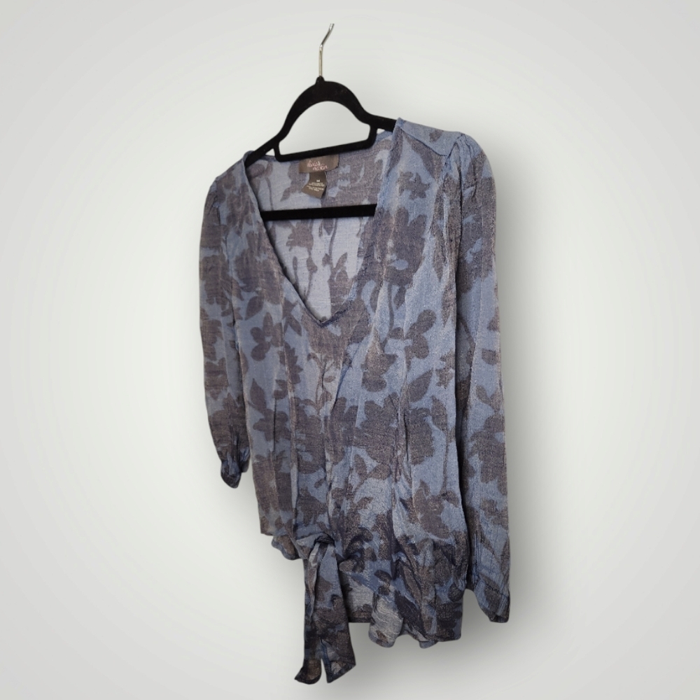Olivia & Martin M Blue floral Lined Flowy Casual Business Occasion Top - Picture 3 of 14
